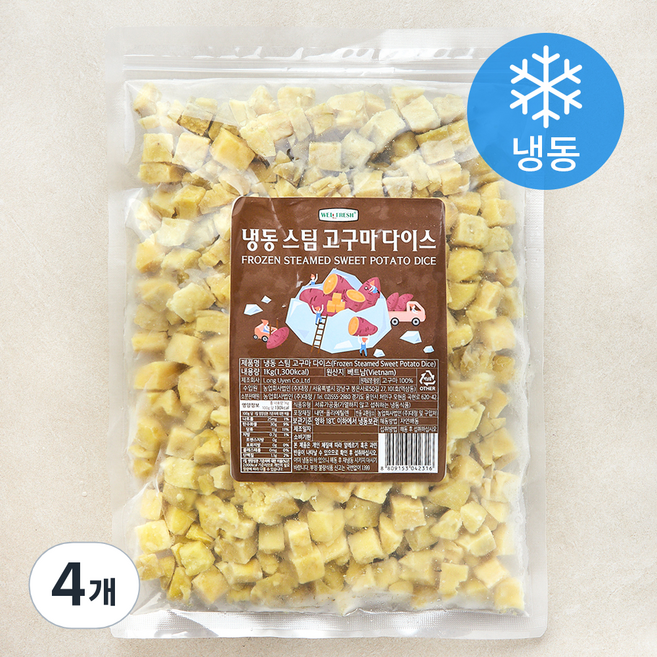 웰프레쉬 스팀 고구마 다이스 (냉동), 4개, 1kg