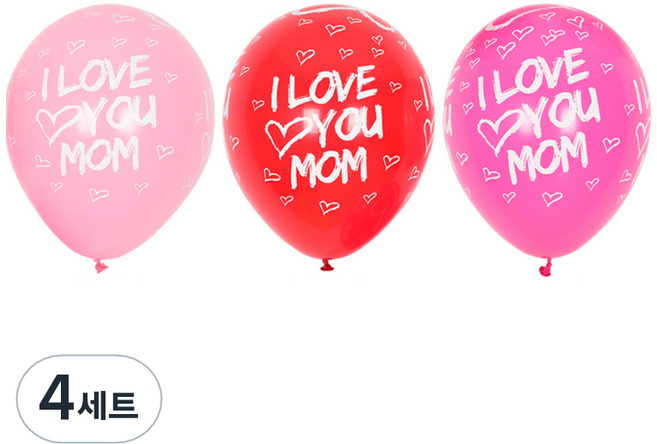 셈퍼텍스 I love you Mom 풍선 30cm 12p, 혼합색상, 4세트