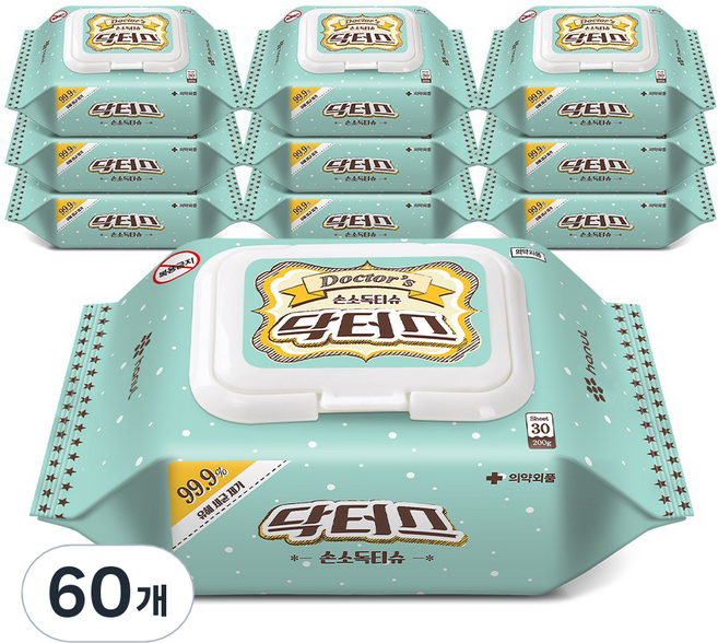 hanul 닥터스 손소독티슈 캡형, 30매, 60개