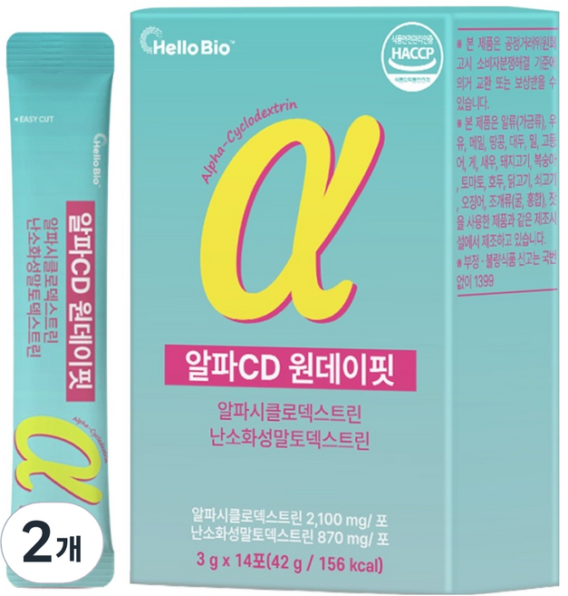 헬로바이오 알파CD 원데이핏 알파시클로덱스트린 난소화성 말토덱스트린, 42g, 2개