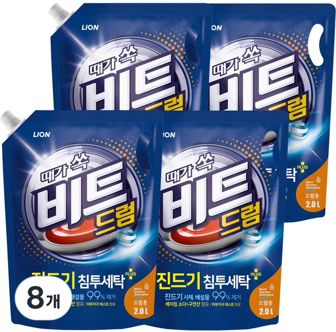 비트 때가쏙 진드기 드럼용 액상세제 리필, 2L, 8개