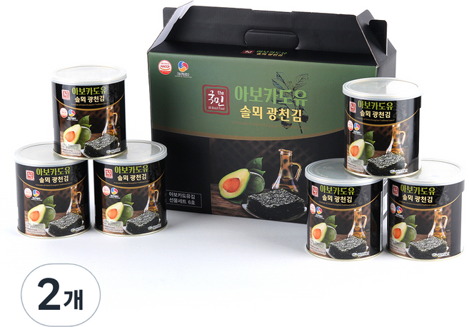 더국민 아보카도유 솔뫼 광천김 캔 6p, 180g, 2개