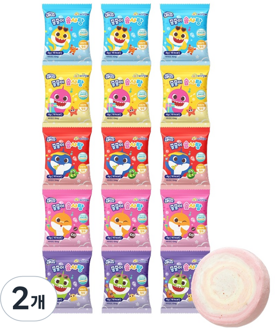앙팡드봉봉 스낵스 핑크퐁 아기상어 줄줄이 솜사탕 15p, 60g, 2개