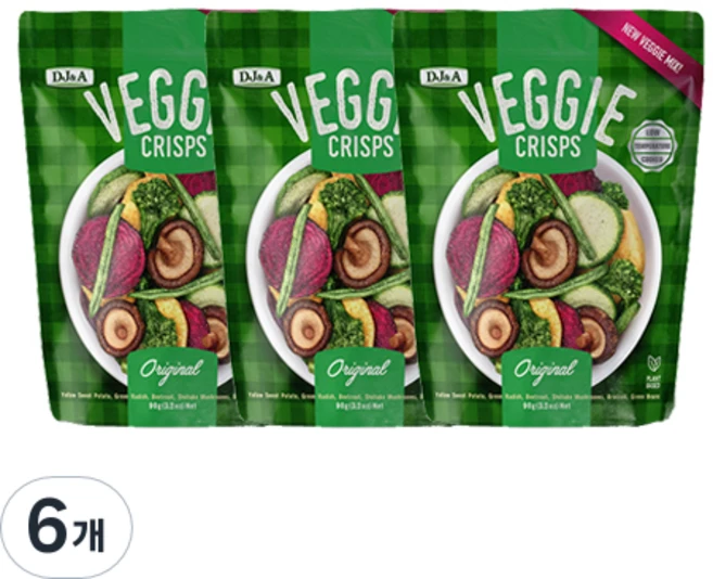 디제이앤에이 베지크리스프 오리지널 스낵, 90g, 6개 - 쿠팡