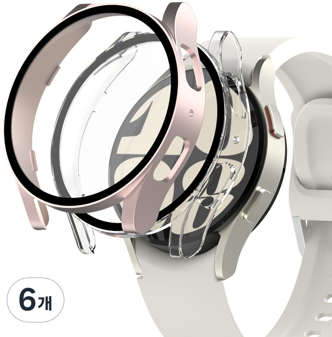 누아트 변색없는 갤럭시 워치 풀커버 하드 케이스 세트, 로즈골드+투명, 6개