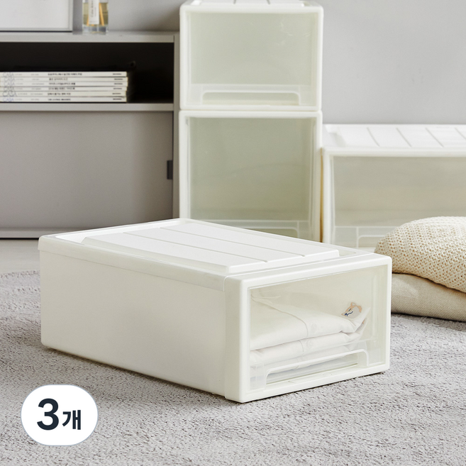 모던하우스 적층모듈 서랍형 슬라이딩 리빙박스, 아이보리, 3개