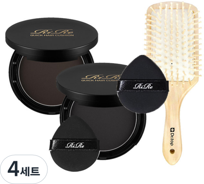 리르 퀵 헤어 커버 쿠션 14g x 2종 + 우드브러쉬 세트, 쿠션(내추럴 블랙, 내추럴 브라운), 4세트