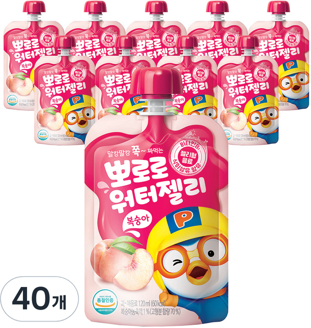 팔도 뽀로로 워터젤리, 120ml, 40개, 복숭아