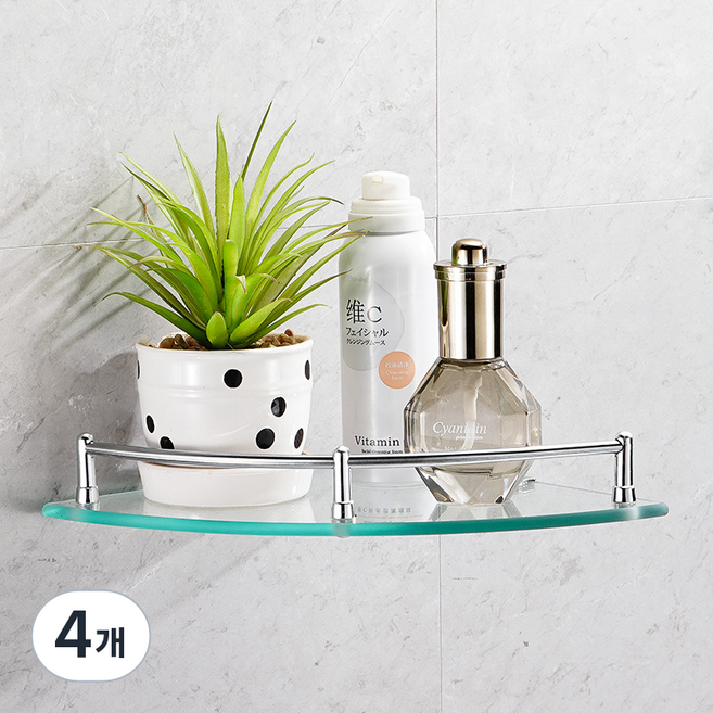 예홈 강화유리 럭셔리 선반 코너형, 투명, 4개