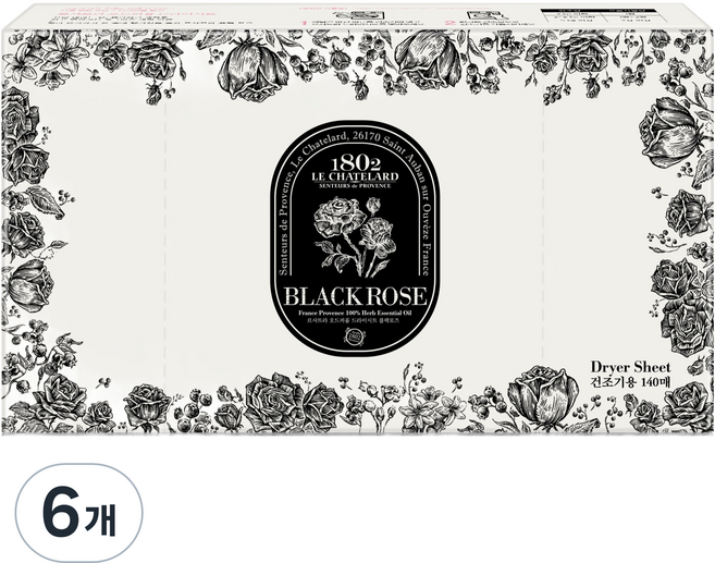 르샤트라1802 오드퍼퓸 건조기용 드라이시트 블랙로즈, 140매, 6개