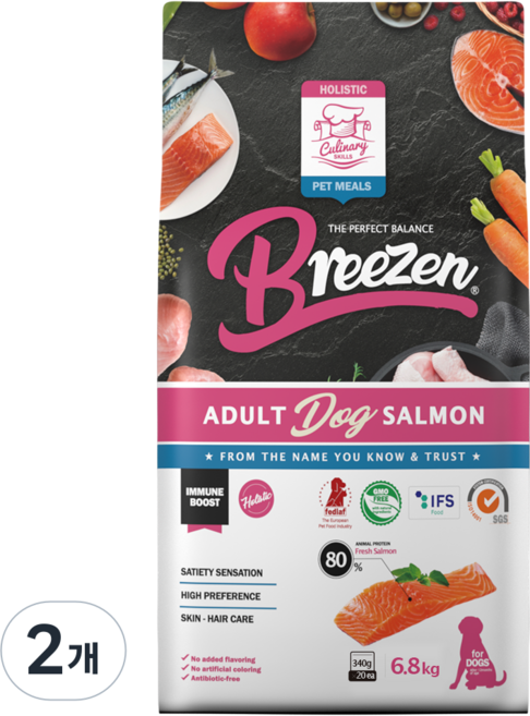 브리젠 어덜트 강아지 홀리스틱 등급 사료, 피부/피모, 6.8kg, 2개