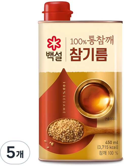 백설 100% 통참깨 참기름, 5개, 450ml