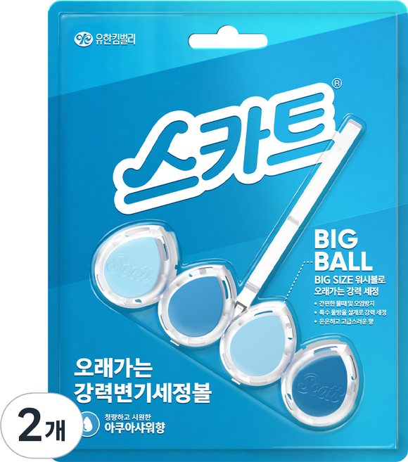 스카트 유한킴벌리 오래가는 아쿠아샤워향 강력 변기 세정볼, 2개, 1개입