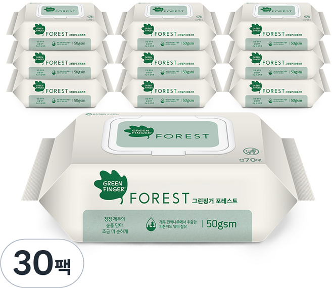 그린핑거 포레스트 아기물티슈 캡형 50평량, 50g, 70매, 30팩