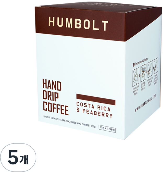 훔볼트 스페셜티 코스타리카 블렌드 드립백커피 12p, 11g, 12개입, 5개
