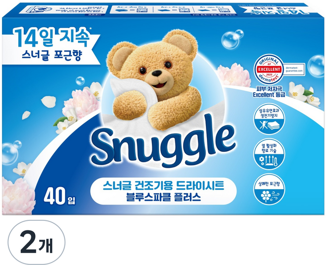 스너글 건조기용 드라이시트 블루스파클 플러스, 40개입, 2개