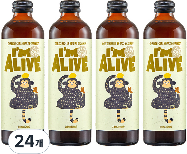 아임얼라이브 유리병 콤부차 진저레몬, 315ml, 24개