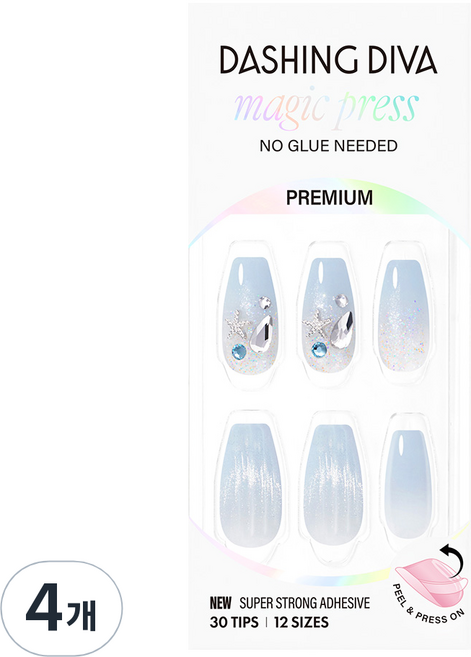 데싱디바 매직프레스 오션 피즈 네일팁, 4개, 블루