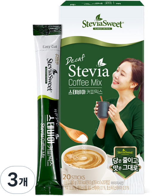 스테비아스위트 펄세스 디카페인 스테비아 커피믹스, 9g, 20개입, 3개