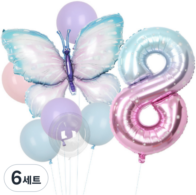 타이탄 숫자 나이 파티 풍선, 버터플라이 세트 8, 6세트