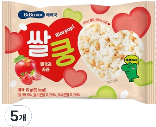 베베쿡 쌀쿵, 혼합맛(딸기/사과), 15g, 5개