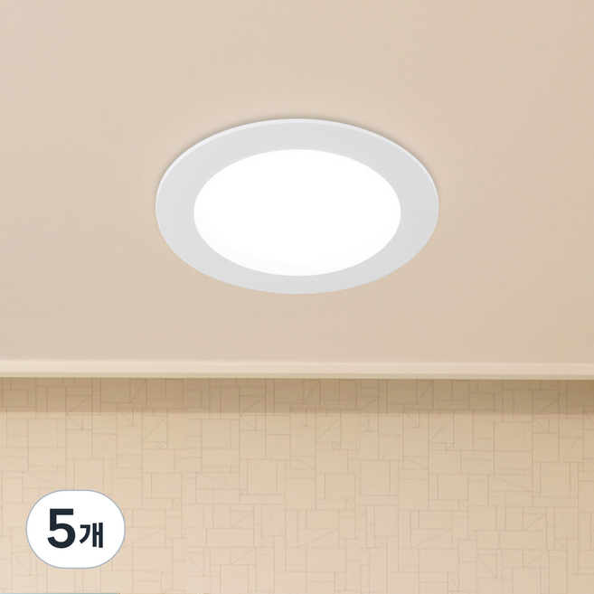 WONHA DS Ranun 無頻閃崁燈 10.1cm 9W, 5個, 白色(霧面) + 白光色