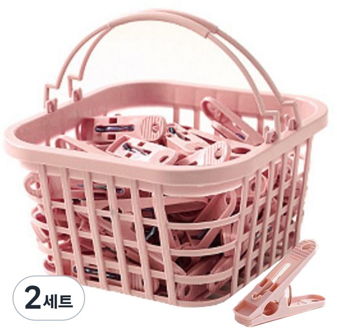 라인스미스 빨래 집게 30p + 바구니 세트, 핑크, 2세트