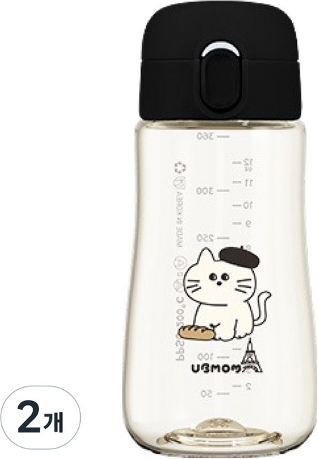 유비맘 유아용 PPSU 세이프티 몽자 빨대컵, 360ml, 2개