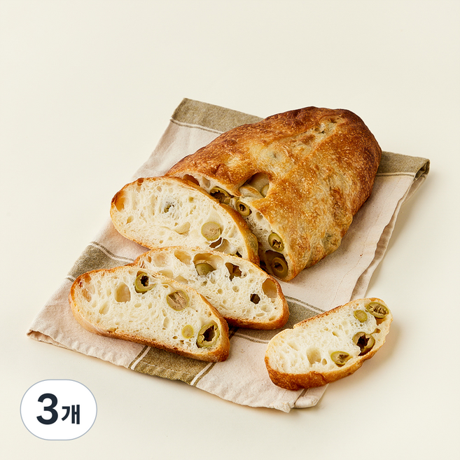 브로드카세 72시간 발효 저당 사워도우 올리브 차아바타, 640g, 1개입, 3개