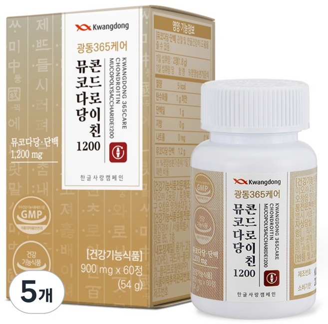 광동 365케어 콘드로이친 뮤코다당 1200 54g, 5개, 60정