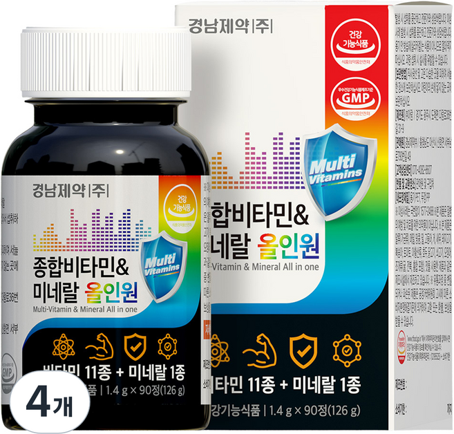 경남제약 멀티 종합비타민 미네랄 올인원 126g, 90정, 4개