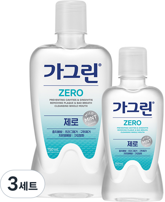 가그린 제로 구강청결제 750ml + 250ml, 3세트
