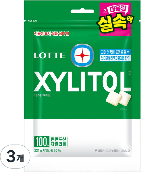 롯데자일리톨 오리지날 대용량 실속팩 리필, 231g, 3개
