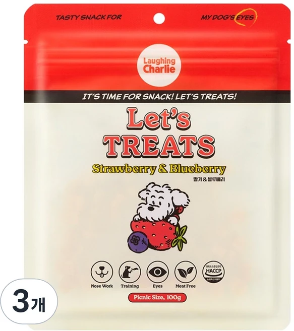 래핑찰리 강아지 렛츠트릿 딸기&블루베리 간식, 혼합맛(딸기/블루베리), 3개, 100g - 쿠팡
