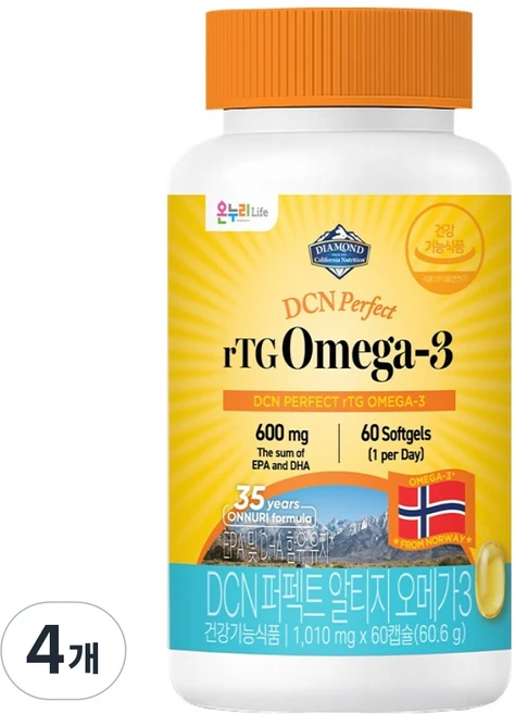 다이아몬드캘리포니아뉴트리션 DCN 퍼펙트 알티지 오메가3 60.6g, 4개, 60정 - 쿠팡