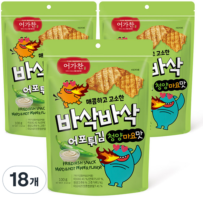 어가찬 바삭바삭 어포튀김 청양마요맛, 100g, 18개