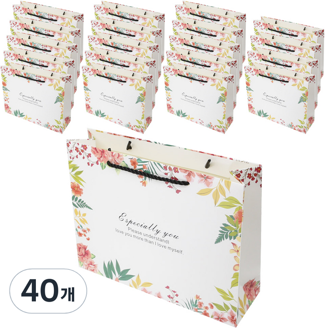 리드홈 사랑스러운 블라썸 코팅 쇼핑백 중, 혼합색상, 40개