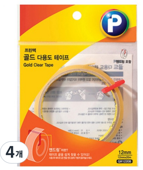 프린텍 골드 다용도 테이프 리필 12mm x 20m GR1220B, 투명, 4개