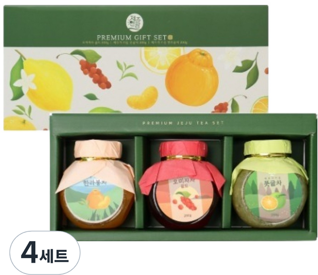 제주앤팜 프리미엄 차 선물 200g x 3종 세트, 오미자차 + 한라봉차 + 풋귤차, 4세트