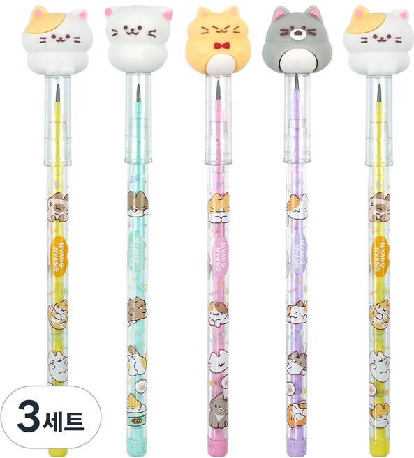 핑크풋 냥냥 카트리지 연필 HB 4종 + 랜덤발송 세트, 혼합색상, 3세트
