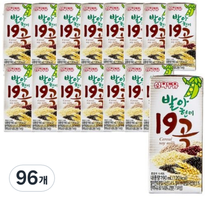 삼육두유 발아현미19곡 두유, 190ml, 96개