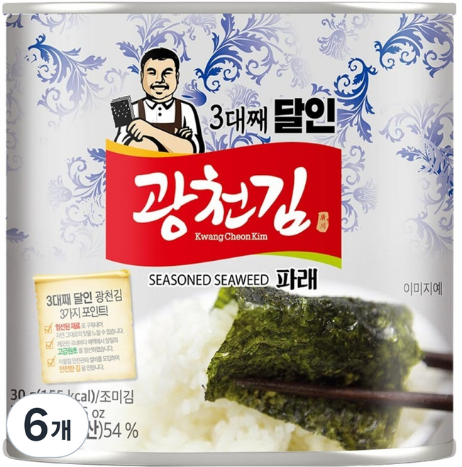 광천김 3대째 달인 파래 캔김, 30g, 6개