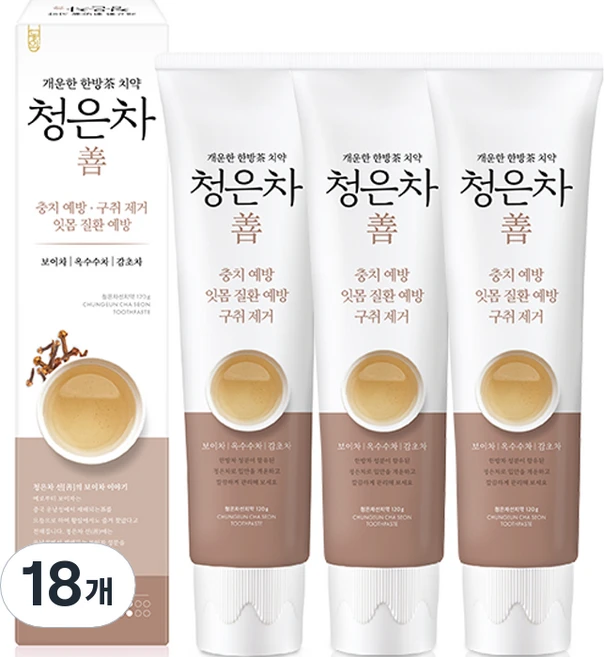 2080 애경 청은차 선 치약, 120g, 18개 - 쿠팡