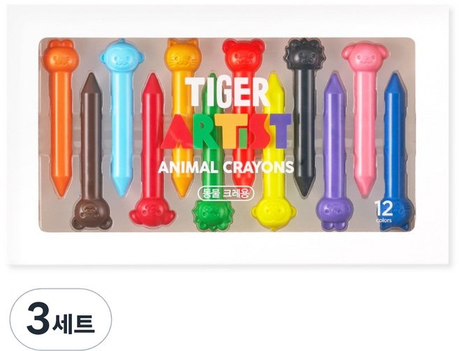 마이리틀타이거 타이거 아티스트 손에 묻지 않는 동물 크레용, 12색, 3세트