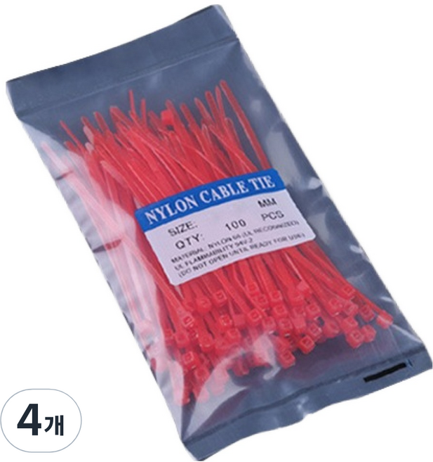 컬러 다용도 고강도 케이블타이 100p TCT-150, 레드, 4개