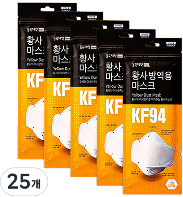 동국제약 황사방역용 마스크 대형 KF94, 3개입, 25개
