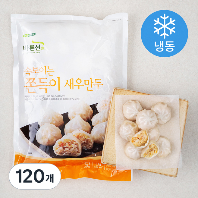 바른선 속보이는 쫀득이 새우만두 (냉동), 25g, 120개