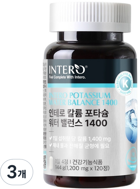 인테로 칼륨 포타슘 워터밸런스 1400, 120정, 3개