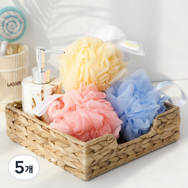 웨신 메쉬 스펀지, 베이지 + 핑크 + 블루, 3개입, 5개