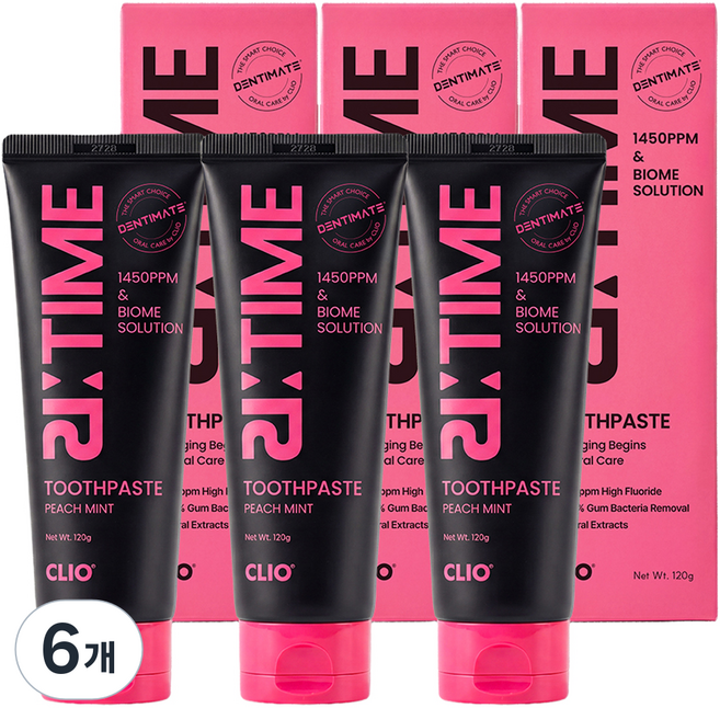 크리오 덴티메이트 리타임 1450 고불소 바이옴솔루션 치약 피치민트향, 6개, 120g